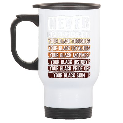 Never Apologize Black History Month Blm Melanin Pride Afro Stainless Steel Travel Mug