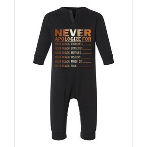 Never Apologize Black History Month BLM Melanin Pride Infant Fleece One Piece