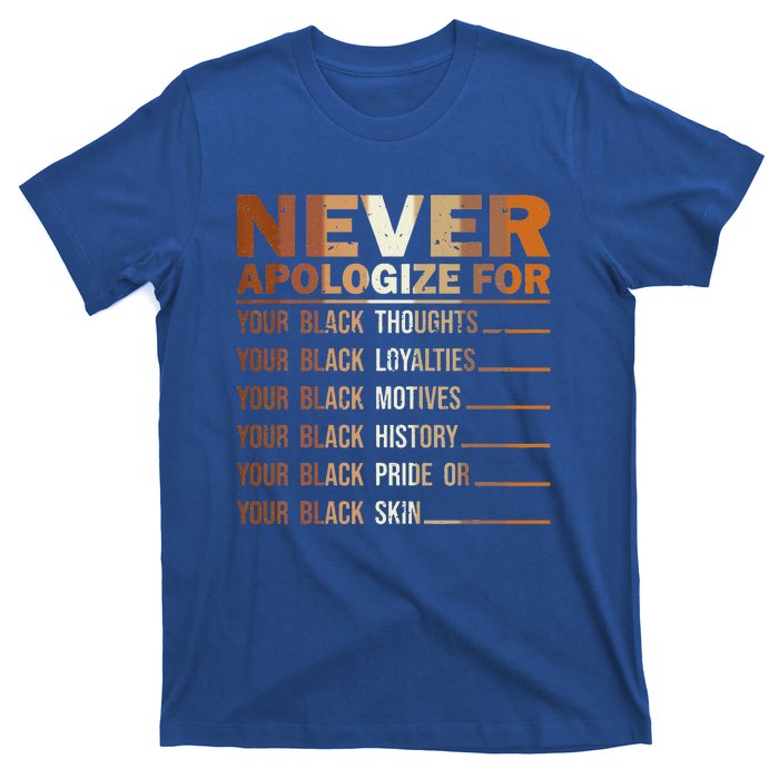 Never Apologize Black History Month BLM Melanin Pride T-Shirt