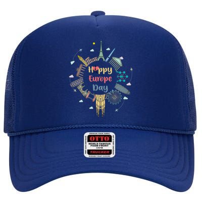 Nice And Cool Happyy Europe Day T Cute Gift Cool Gift Great Gift High Crown Mesh Back Trucker Hat