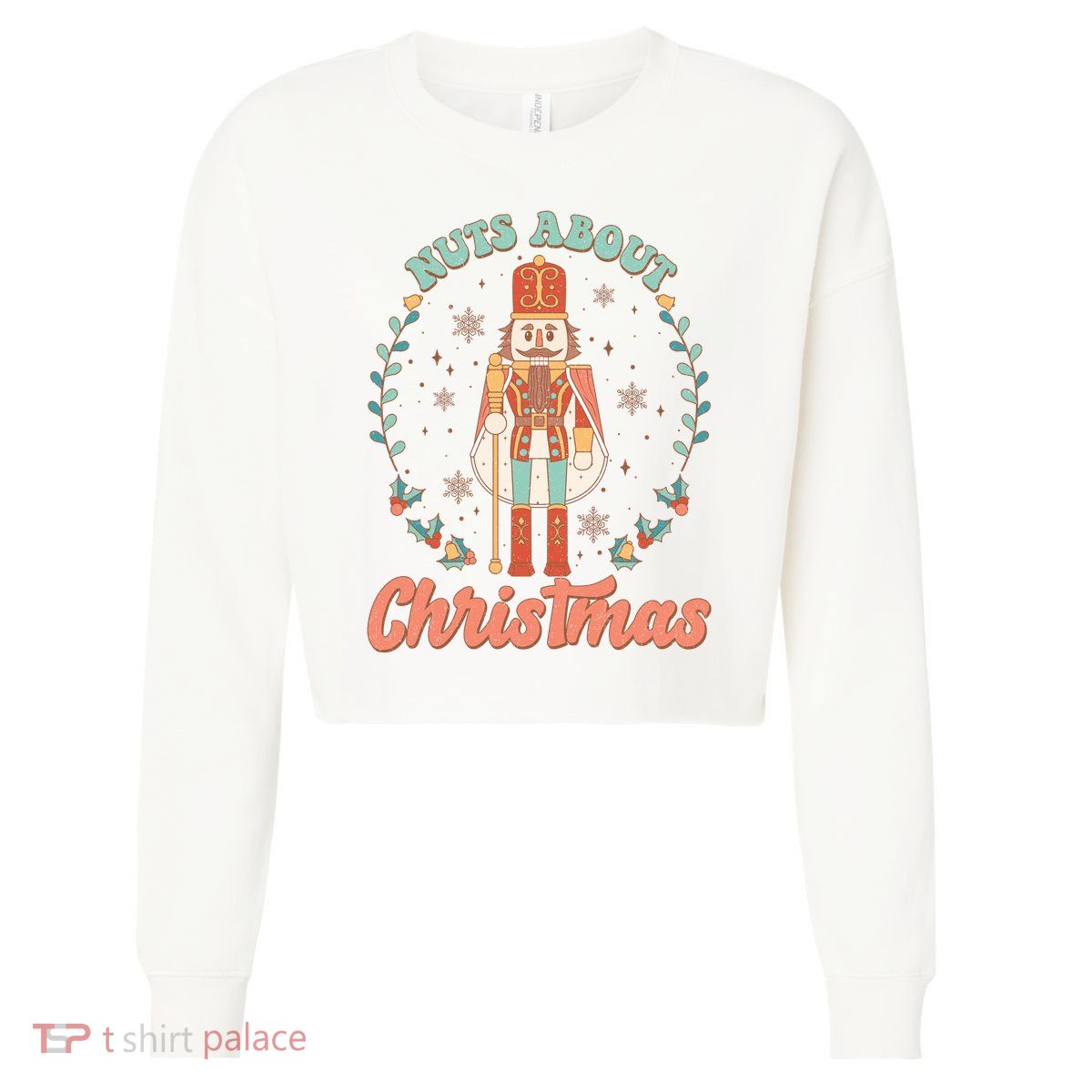 Nuts About Christmas Funny Holiday Cropped Pullover Crew