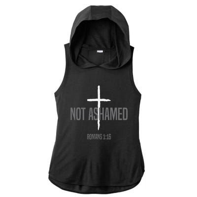 Not Ashamed Cross Inspirational Christian Religious Bible Ladies PosiCharge Tri-Blend Wicking Draft Hoodie Tank