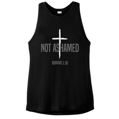 Not Ashamed Cross Inspirational Christian Religious Bible Ladies PosiCharge Tri-Blend Wicking Tank