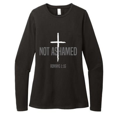 Not Ashamed Cross Inspirational Christian Religious Bible Womens CVC Long Sleeve Shirt