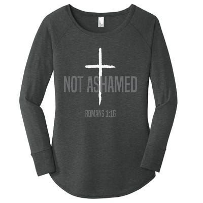 Not Ashamed Cross Inspirational Christian Religious Bible Women's Perfect Tri Tunic Long Sleeve Shirt