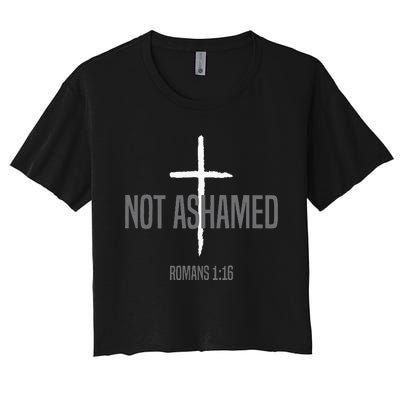 Not Ashamed Cross Inspirational Christian Religious Bible Women's Crop Top Tee