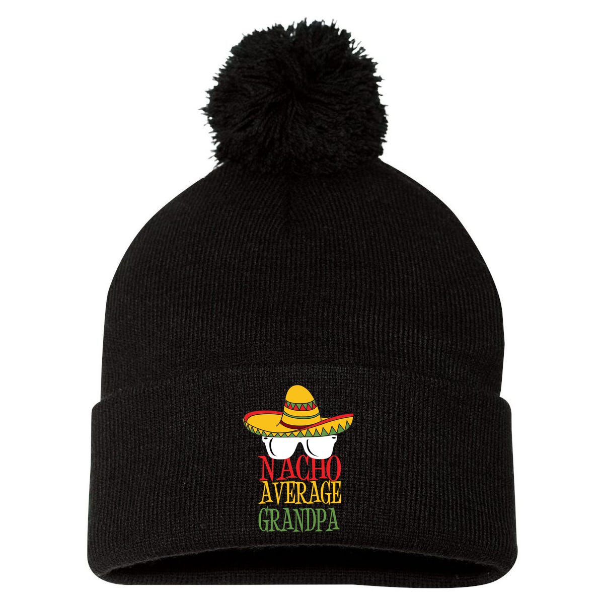 Nacho Average Grandpa Pom Pom 12in Knit Beanie