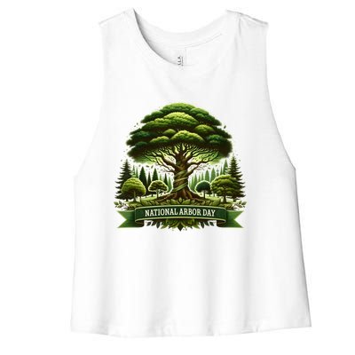 National Arbor Day Tree Care Happy Arbor Day Funny Gift Women's Racerback Cropped Tank