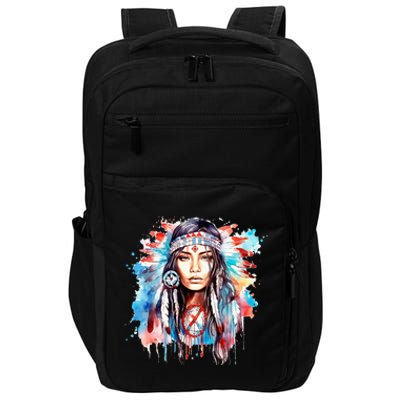 Native American Day Indigenous Girl With Feathers Impact Tech Backpack