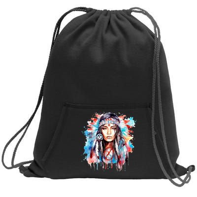 Native American Day Indigenous Girl With Feathers Sweatshirt Cinch Pack Bag