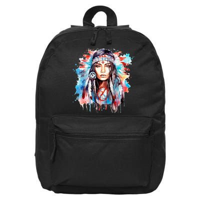 Native American Day Indigenous Girl With Feathers 16 in Basic Backpack