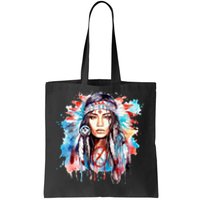 Native American Day Indigenous Girl With Feathers Tote Bag