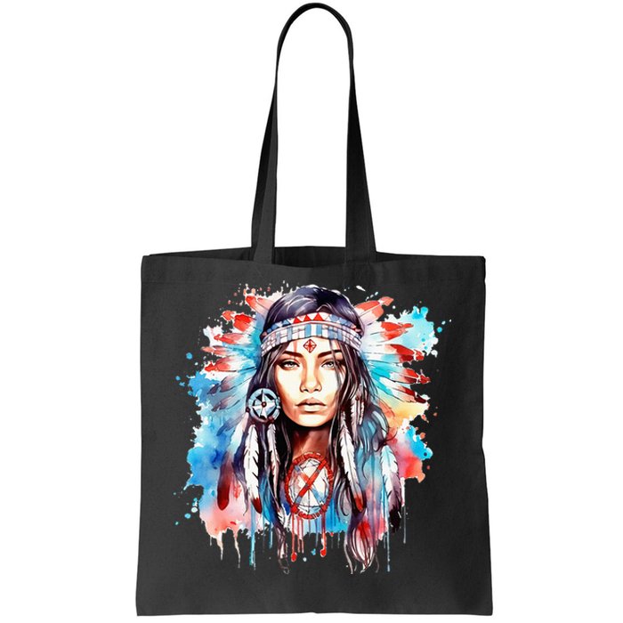 Native American Day Indigenous Girl With Feathers Tote Bag