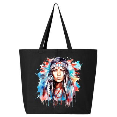 Native American Day Indigenous Girl With Feathers 25L Jumbo Tote