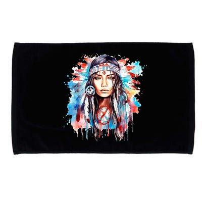 Native American Day Indigenous Girl With Feathers Microfiber Hand Towel