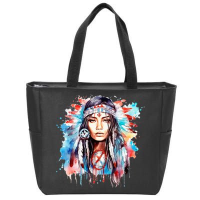 Native American Day Indigenous Girl With Feathers Zip Tote Bag