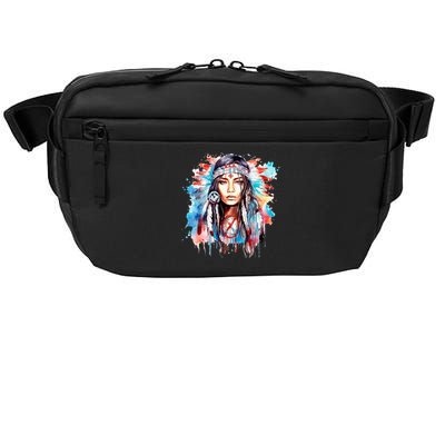 Native American Day Indigenous Girl With Feathers Crossbody Pack