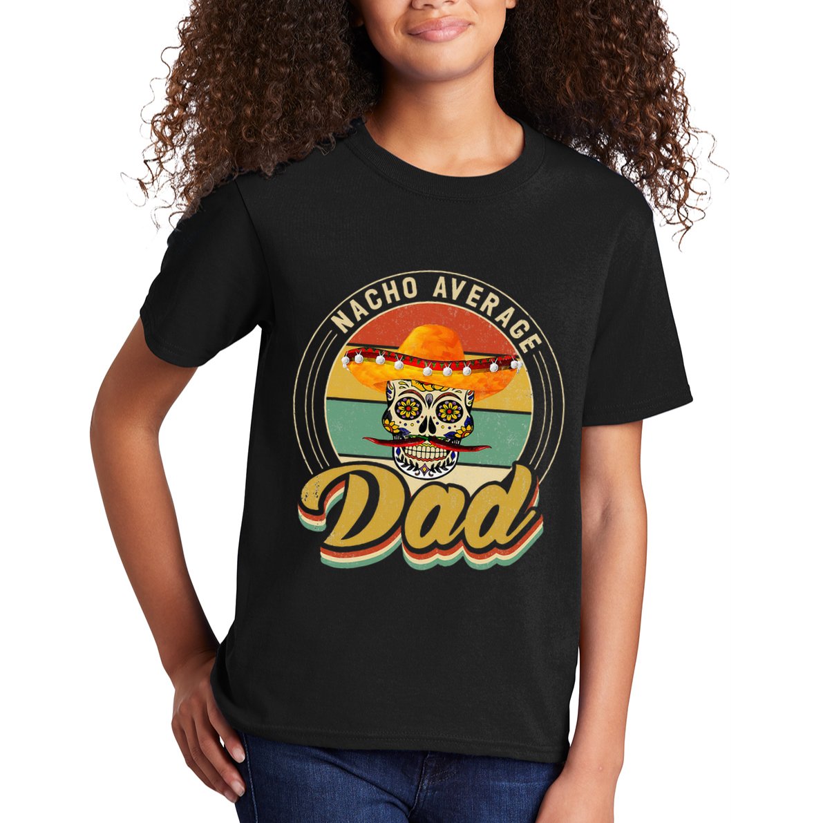 Nacho Average Dad For Mexican Nacho Loving Skull Kids T-Shirt