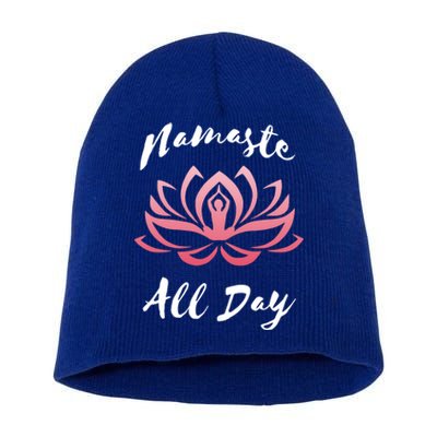 Namaste All Day Lotus Flower Yoga Gift Short Acrylic Beanie