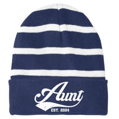 New Aunt Est 2024 Sporty Family Striped Beanie with Solid Band