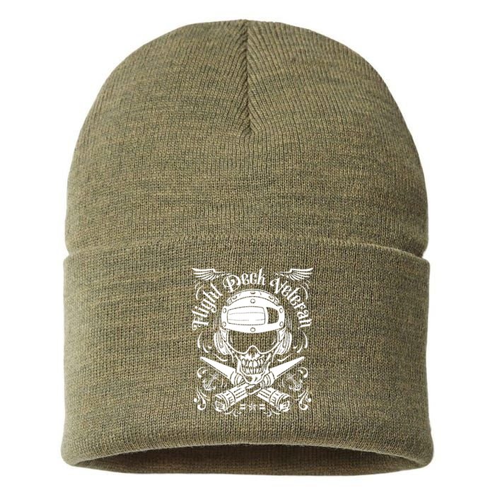 Naval Aviation Flight Deck Veteran Skull Vintage Distressed Sustainable Knit Beanie