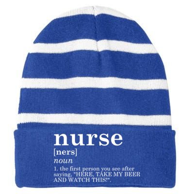 Nurse Appreciation Funny Gift Funny Definition Nursing Rn Gift Striped Beanie with Solid Band