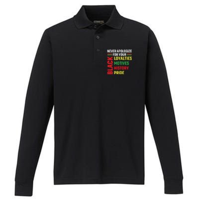 Never Apologize For Your Blackness Black History Juneteenth Performance Long Sleeve Polo