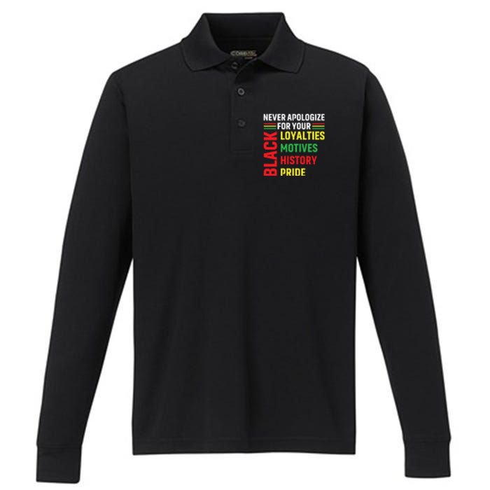 Never Apologize For Your Blackness Black History Juneteenth Performance Long Sleeve Polo