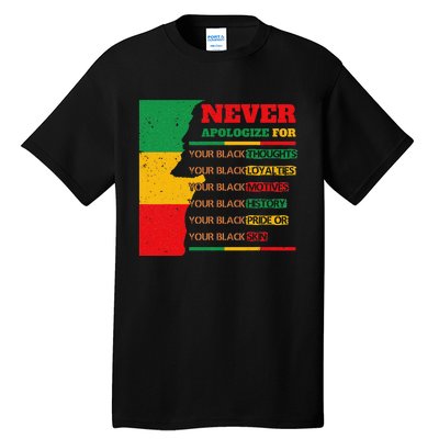 Never Apologize For Your Blackness Juneteenth Black Pride Tall T-Shirt