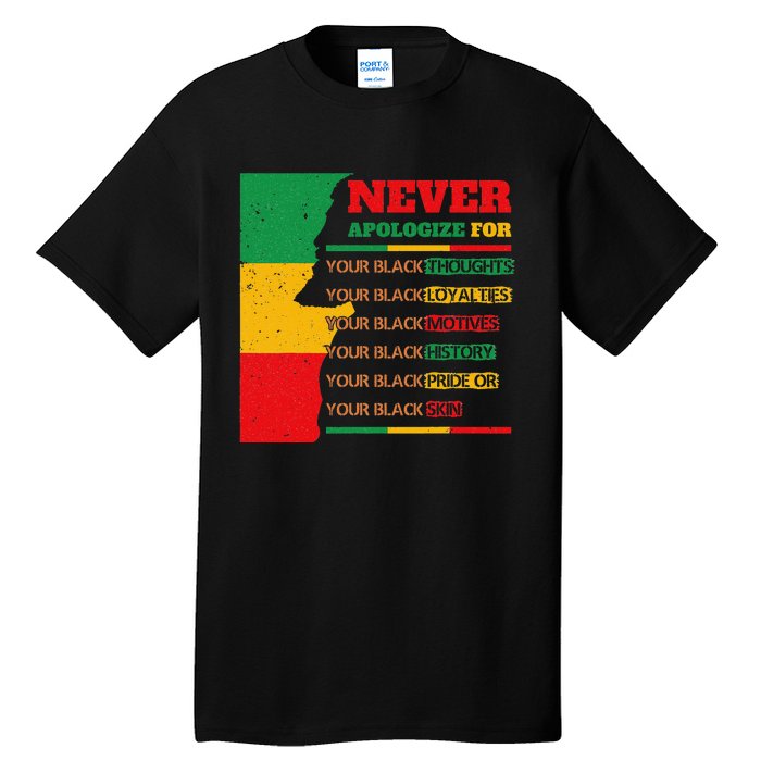 Never Apologize For Your Blackness Juneteenth Black Pride Tall T-Shirt