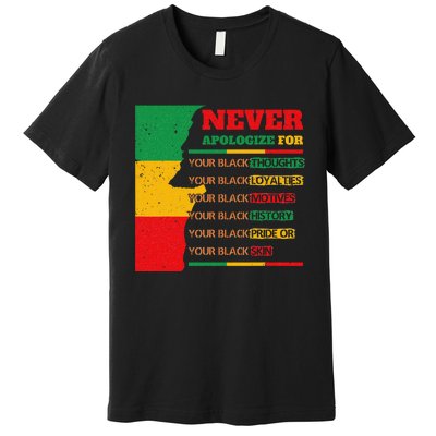 Never Apologize For Your Blackness Juneteenth Black Pride Premium T-Shirt