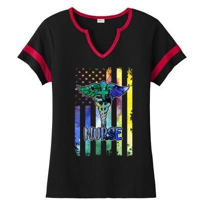 Nurse American Flag Ladies Halftime Notch Neck Tee