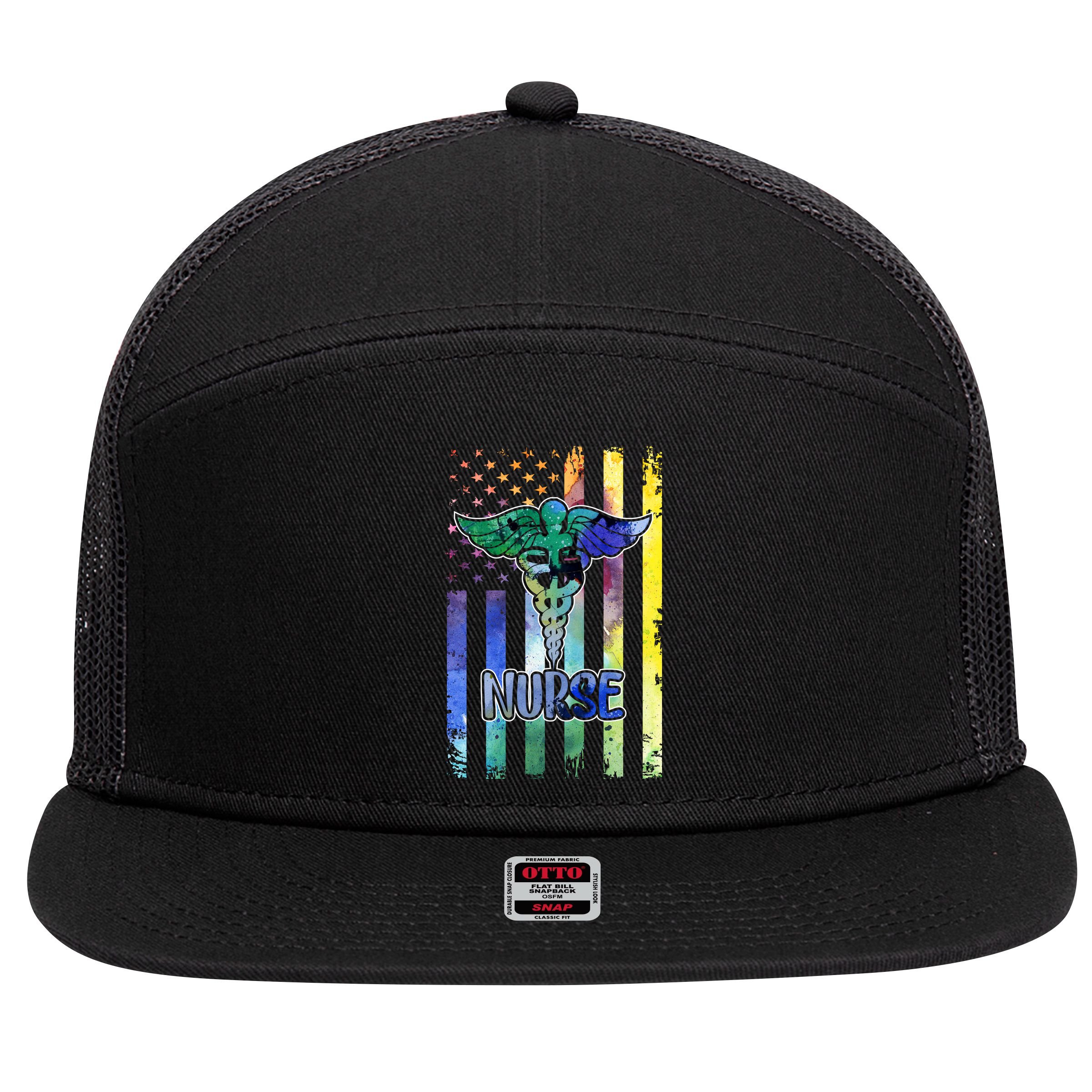 Nurse American Flag 7 Panel Mesh Trucker Snapback Hat