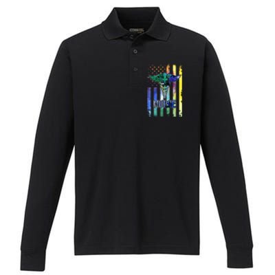 Nurse American Flag Performance Long Sleeve Polo