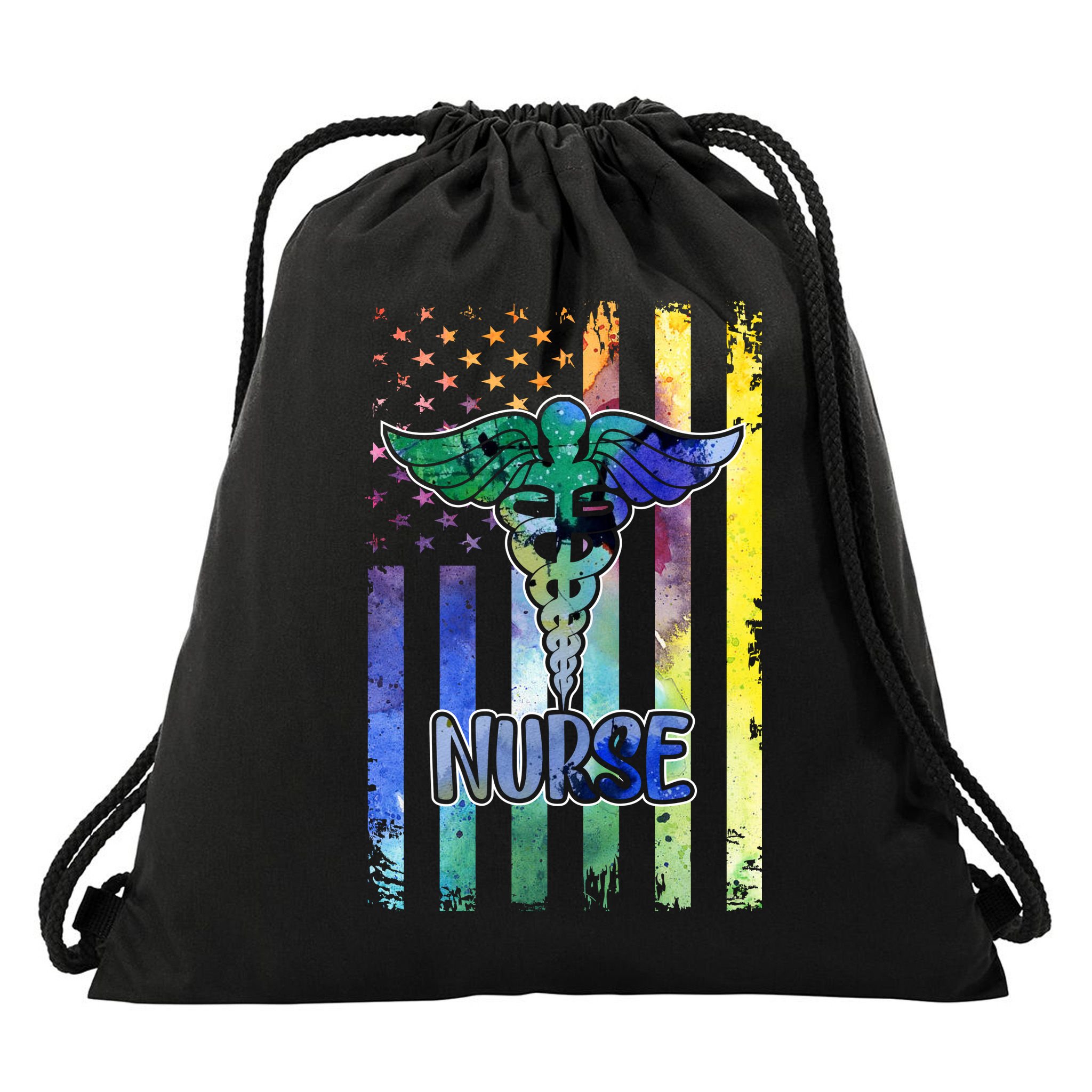 Nurse American Flag Drawstring Bag