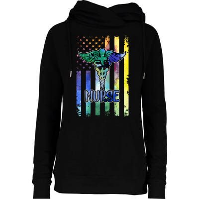 Nurse American Flag Womens Funnel Neck Pullover Hood