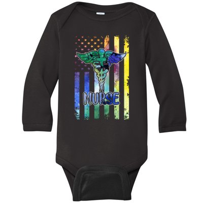 Nurse American Flag Baby Long Sleeve Bodysuit