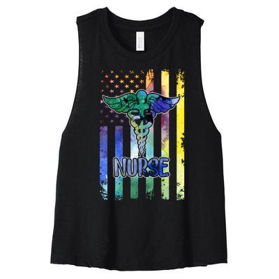 Nurse American Flag Women's Racerback Cropped Tank