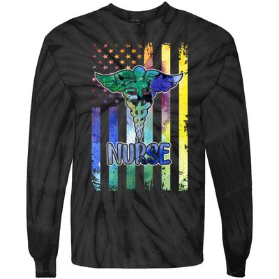 Nurse American Flag Tie-Dye Long Sleeve Shirt
