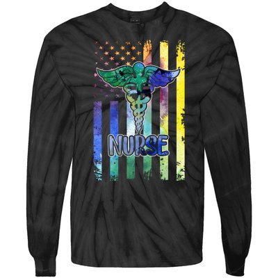 Nurse American Flag Tie-Dye Long Sleeve Shirt