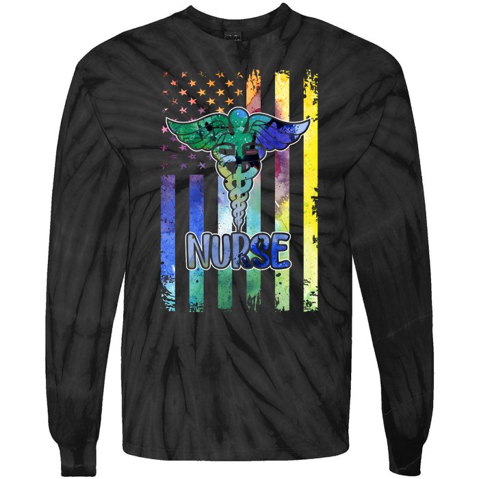 Nurse American Flag Tie-Dye Long Sleeve Shirt