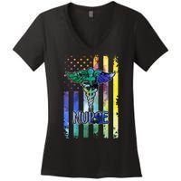 Nurse American Flag Women's V-Neck T-Shirt