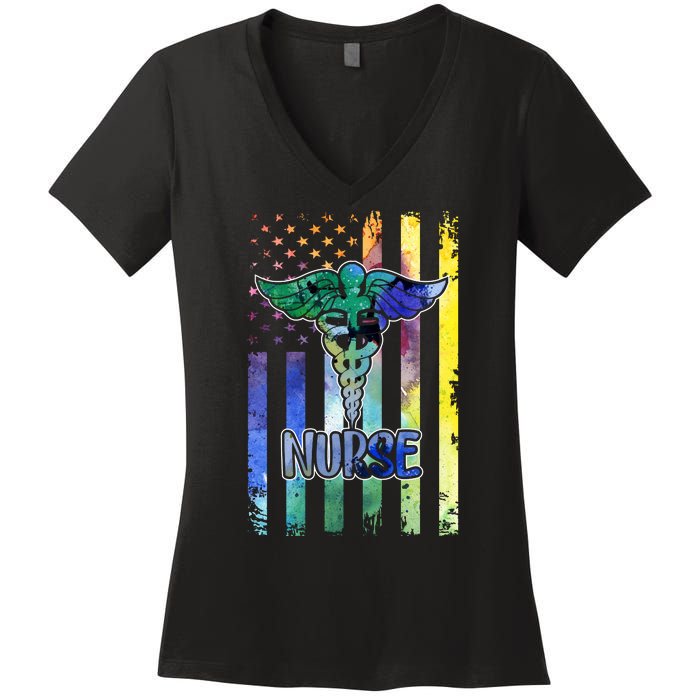 Nurse American Flag Women's V-Neck T-Shirt