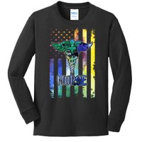 Nurse American Flag Kids Long Sleeve Shirt