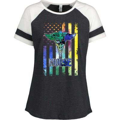 Nurse American Flag Enza Ladies Jersey Colorblock Tee