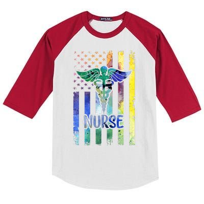 Nurse American Flag Kids Colorblock Raglan Jersey