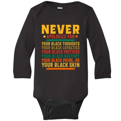 Never Apologize For Your Blackness Baby Long Sleeve Bodysuit