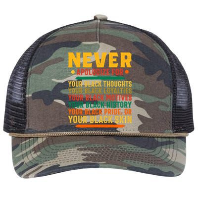 Never Apologize For Your Blackness Retro Rope Trucker Hat Cap