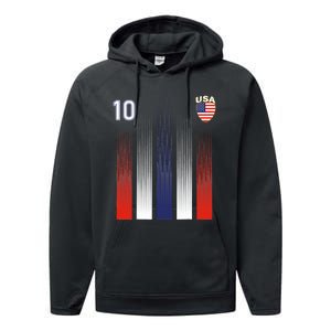 National America Flag American Soccer USA Jersey Fan 10 Performance Fleece Hoodie