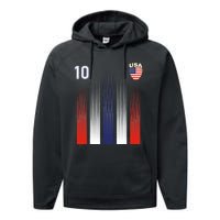 National America Flag American Soccer USA Jersey Fan 10 Performance Fleece Hoodie